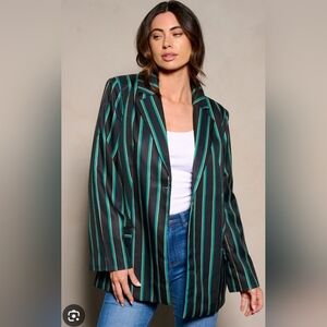 Reveuse NWT Elegant Black and Green Striped Women's Blazer S/M/L/XL
